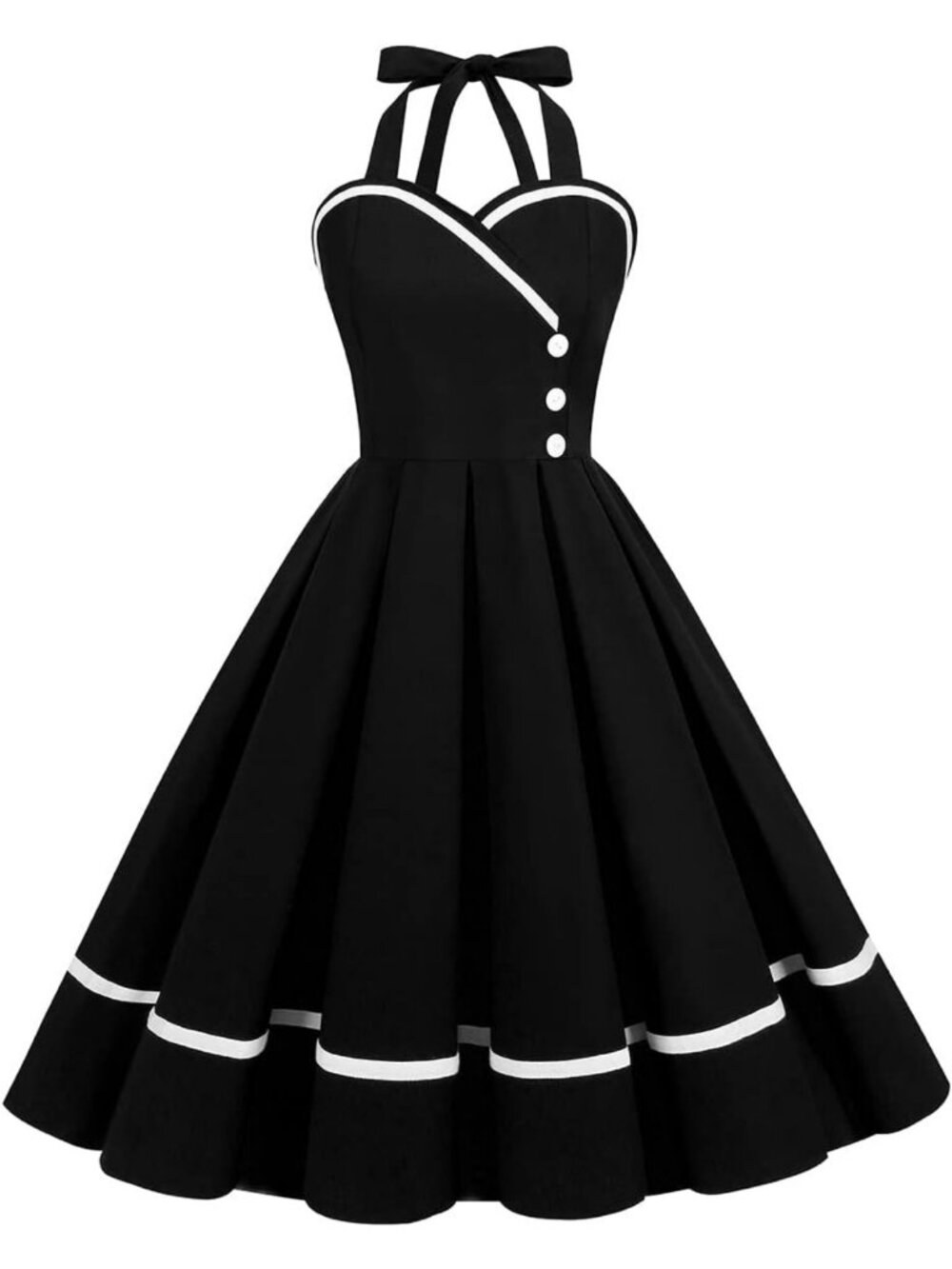 Vintage 1950s Rockabilly Swing Dress | Retro Halterneck A-Line Pinup Style